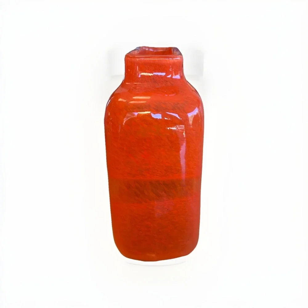 Crate‎ & Barrel Vintage Rectangle Orange Blown Glass Vase Heavy Contemporary